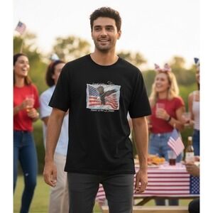 Patriotic T Shirt Size Large Land of Free Bald Eagle Flag 4th July Memorial Day